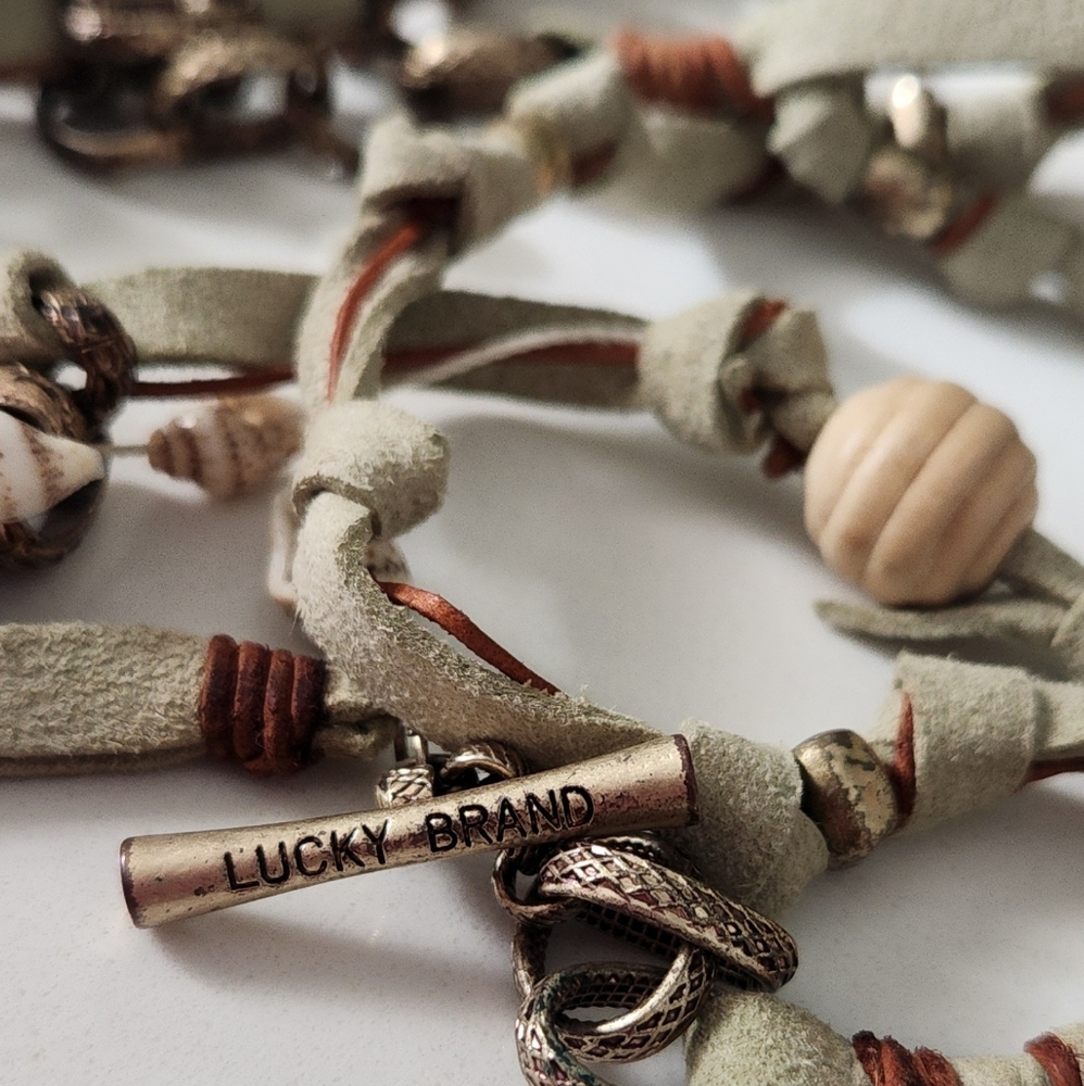 Lucky Brand Leather, Shell, & Beaded Necklace